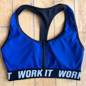 Infinitely Strong Racerback Blue Sports Bra Light Removable Padding Size Small